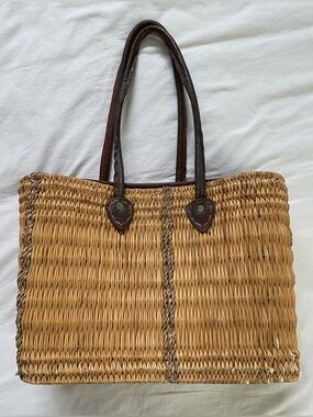 Vintage Wicker Purse with Leather handles